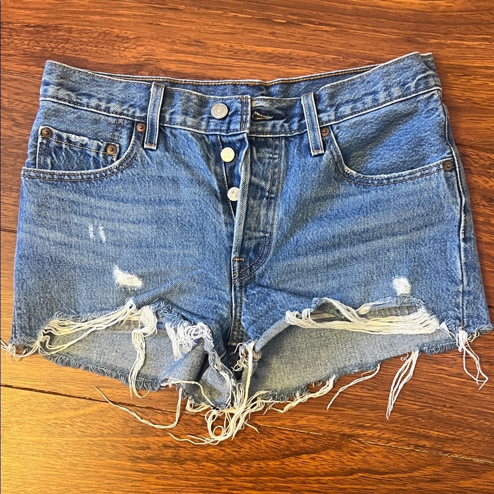 Levi's Blue Distressed Jean Shorts